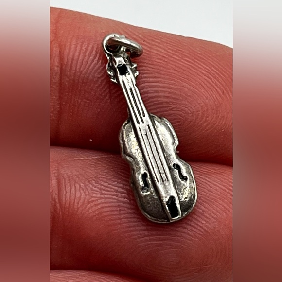 Vintage sterling silver violin pendant charm - Picture 3 of 6